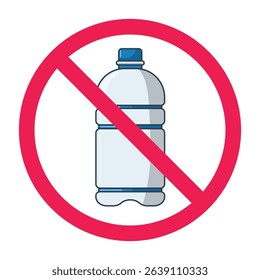 Forbidden sign with water bottle icon, no drink allowed sign, mineral water prohibition symbol, don't drink sign, isolated on white background