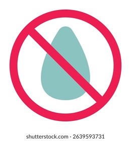 Forbidden sign with water drop icon, no water sign, water prohibition sign, no waterproof symbol, no water resistant sign