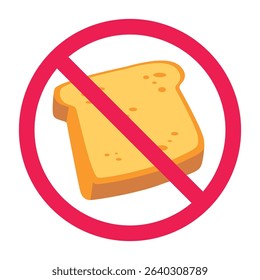 Forbidden sign with white bread icon, no bread allowed sign, white bread prohibition sign, do not eat bread