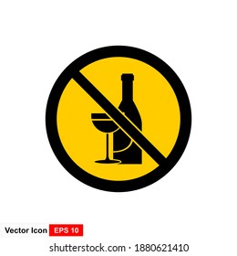 Forbidden sign with wine bottle and glass glyph icon. Stop silhouette symbol. No alcohol prohibition. Negative space. Vector isolated illustration