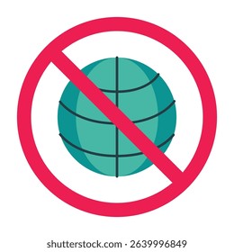 Forbidden sign with world map or planet earth icon, no world globe allowed sign, global prohibition sign, world wide web forbidden icon symbol