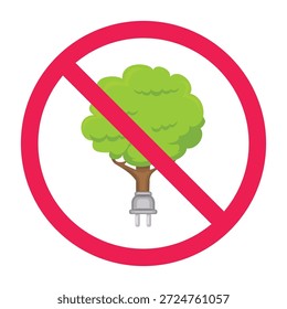 Verbotenes Schild mit Baum und Stecker-Symbol, kein grünes Energiezeichen, grüner Strom verboten Zeichen 
