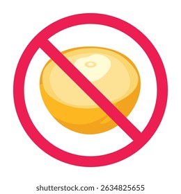 Forbidden sign with yellow coconut icon, no yellow coconut allowed sign, yellow coconut prohibition symbol