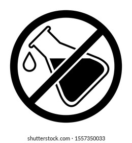 Forbidden signal with a chemical test tube icon design. Chemicals forbidden symbol icon in silhouette style design. Vector illustration. 