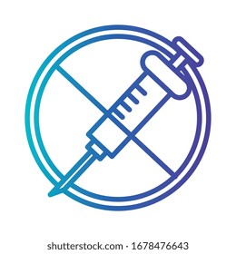 forbidden signal with injection medical, gradient line style icon vector illustration design