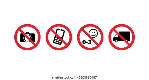 Forbidden Signs Set, Prohibition Icons. Set of Forbidden Signs and Prohibition Icons – Vector Collection of Safety and Warning Symbols