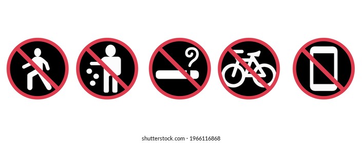 forbidden signs vector icons . prohibition symbols collection . no smoking , don't walling ,not mobile phone vector