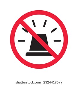Forbidden siren icon. No siren vector sign. Prohibited siren warning restriction. No siren caution icon. EPS 10 flat attention symbol pictogram