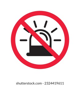 Forbidden siren icon. No siren vector sign. Prohibited siren warning restriction. No siren caution icon. EPS 10 flat attention symbol pictogram