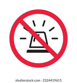 Forbidden siren icon. No siren vector sign. Prohibited siren warning restriction. No siren caution icon. EPS 10 flat attention symbol pictogram