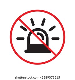 Icono de sirena prohibida. No hay señal de vector de sirena. Restricción de advertencia de sirena prohibida. No hay icono de advertencia de sirena. Símbolo de atención plana de policía pictograma advertencia etiqueta de peligro prohibición de interfaz de usuario