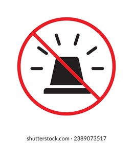 Verbotene Sirenen-Ikone. Kein Sirenenvektorzeichen. Verbotene Sirenenwarneinschränkung. Keine Vorsicht. Polizeiflache Aufmerksamkeitssymbol Piktogramm Vorsicht Gefahrenname Verbot UX UI Symbol