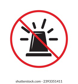 Forbidden siren icon. No siren vector sign. Prohibited siren warning restriction. No siren caution icon. Flat attention symbol pictogram UX UI icon