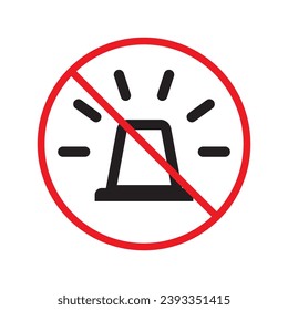 Forbidden siren icon. No siren vector sign. Prohibited siren warning restriction. No siren caution icon. Flat attention symbol pictogram UX UI icon