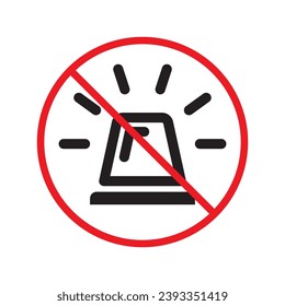 Forbidden siren icon. No siren vector sign. Prohibited siren warning restriction. No siren caution icon. Flat attention symbol pictogram UX UI icon