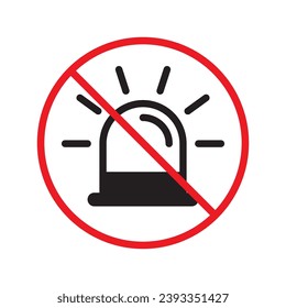 Forbidden siren icon. No siren vector sign. Prohibited siren warning restriction. No siren caution icon. Flat attention symbol pictogram UX UI icon