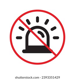 Forbidden siren icon. No siren vector sign. Prohibited siren warning restriction. No siren caution icon. Flat attention symbol pictogram UX UI icon