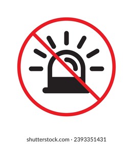 Forbidden siren icon. No siren vector sign. Prohibited siren warning restriction. No siren caution icon. Flat attention symbol pictogram UX UI icon