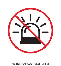 Forbidden siren icon. No siren vector sign. Prohibited siren warning restriction. No siren caution icon. Flat attention symbol pictogram UX UI icon