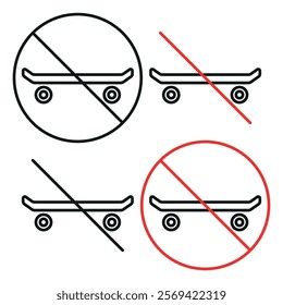 Forbidden to skateboard prohibited line icon editable stroke hand drawn vector object