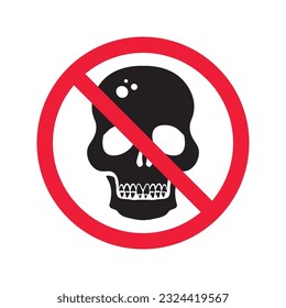 Forbidden skull icon. No cranium vector sign. Prohibited Warning skull icon.  Caution or attention concept. No braincase restriction icon. EPS 10 flat symbol pictogram
