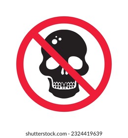 Forbidden skull icon. No cranium vector sign. Prohibited Warning skull icon.  Caution or attention concept. No braincase restriction icon. EPS 10 flat symbol pictogram