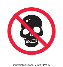Forbidden skull icon. No cranium vector sign. Prohibited Warning skull icon.  Caution or attention concept. No braincase restriction icon. EPS 10 flat symbol pictogram