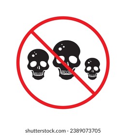 Forbidden skull icon. No cranium vector sign. Prohibited Warning skull icon. Caution or attention concept. No braincase restriction icon. EPS 10 flat symbol pictogram UX UI scull