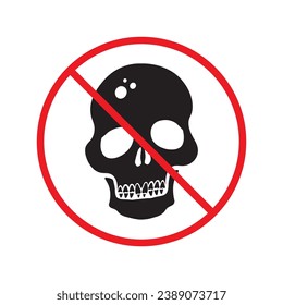 Forbidden skull icon. No cranium vector sign. Prohibited Warning skull icon. Caution or attention concept. No braincase restriction icon. EPS 10 flat symbol pictogram UX UI scull