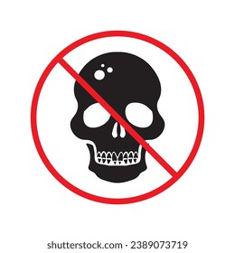 Forbidden skull icon. No cranium vector sign. Prohibited Warning skull icon. Caution or attention concept. No braincase restriction icon. EPS 10 flat symbol pictogram UX UI scull