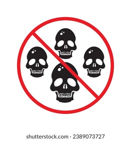 Forbidden skull icon. No cranium vector sign. Prohibited Warning skull icon. Caution or attention concept. No braincase restriction icon. EPS 10 flat symbol pictogram UX UI scull