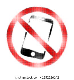 Forbidden smartphone halftone dotted icon. Halftone array contains circle points. Vector illustration of forbidden smartphone icon on a white background.
