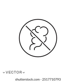 forbidden smoke icon, stop air pollution, toxins harm, thin line symbol isolated on white background, editable stroke eps 10 vector illustration
