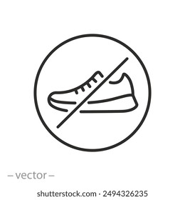 forbidden sneakers icon, prohibited sports shoes, linear vector illustration