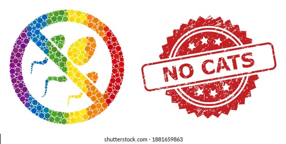 Verbotenes Samenmosaiksymbol für runde Elemente in verschiedenen Größen und LGBT-Farbtöne, und keine Katzen korrodierte Robbenimitation. ein gepunktetes LGBT-farbiges verbotenes Sperma für Lesbian, Schwule,