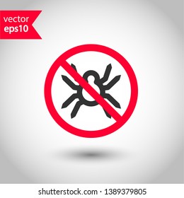 Forbidden spider icon. No bugs icon. Prohibited insects vector icon. Warning, caution, attention, restriction, danger flat sign design. Warning wild insect sign