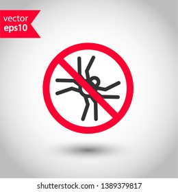 Forbidden spider icon. No bugs icon. Prohibited insects vector icon. Warning, caution, attention, restriction, danger flat sign design. Warning wild insect sign