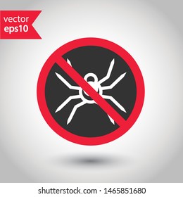 Forbidden spider icon. No bugs icon. Prohibited insects vector icon. Warning, caution, attention, restriction, danger flat sign design. Warning wild insect sign