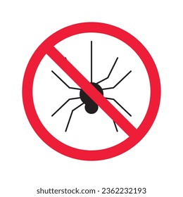 Forbidden spider icon. No bugs icon. Prohibited insects vector icon. Warning, caution, attention, restriction, danger flat sign design. Warning wild insect sign