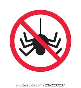 Forbidden spider icon. No bugs icon. Prohibited insects vector icon. Warning, caution, attention, restriction, danger flat sign design. Warning wild insect sign