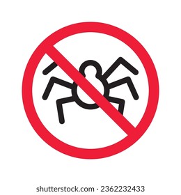 Forbidden spider icon. No bugs icon. Prohibited insects vector icon. Warning, caution, attention, restriction, danger flat sign design. Warning wild insect sign