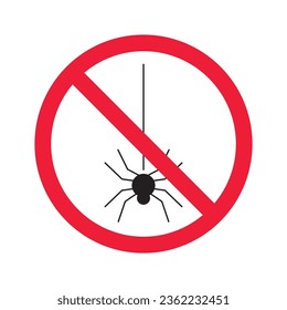 Forbidden spider icon. No bugs icon. Prohibited insects vector icon. Warning, caution, attention, restriction, danger flat sign design. Warning wild insect sign