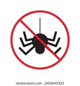 Forbidden spider icon. No bugs icon. Prohibited insects vector icon. Warning, caution, attention, restriction, danger flat sign design. Warning wild insect sign