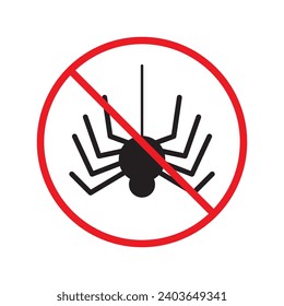 Forbidden spider icon. No bugs icon. Prohibited insects vector icon. Warning, caution, attention, restriction, danger flat sign design. Warning wild insect sign