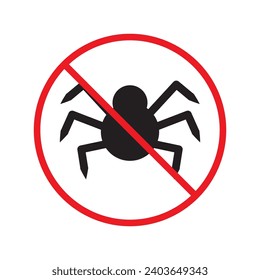 Forbidden spider icon. No bugs icon. Prohibited insects vector icon. Warning, caution, attention, restriction, danger flat sign design. Warning wild insect sign