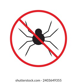 Forbidden spider icon. No bugs icon. Prohibited insects vector icon. Warning, caution, attention, restriction, danger flat sign design. Warning wild insect sign
