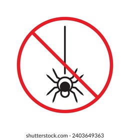 Forbidden spider icon. No bugs icon. Prohibited insects vector icon. Warning, caution, attention, restriction, danger flat sign design. Warning wild insect sign