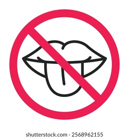 Forbidden sticking out tongue icon, no licking sign, prohibition tongue taste sign icon, vector illustration