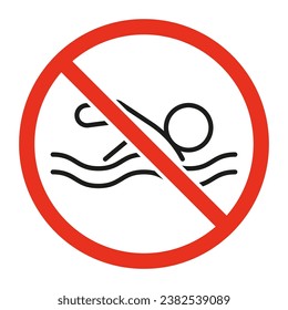 Forbidden swim in water, line icon. Swimmer stop notice. Swimming hazard. Vector outline illustration