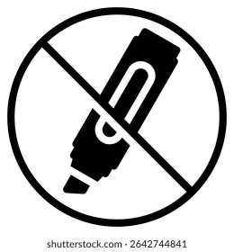 Forbidden symbol showing a marker inside a crossed circle indicating restriction for marker use It is suitable for warnings or instructions.
